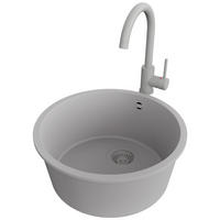 UNTERBAUSPÜLE GRANIT Valletta, 2-er set Grau 46/46 cm 1 Becken + Küchenarmatur 32/20 cm + Ablauf-Set ab 50er Unterschrank - Grau, Kunststoff (46/20/46cm) - Primagran