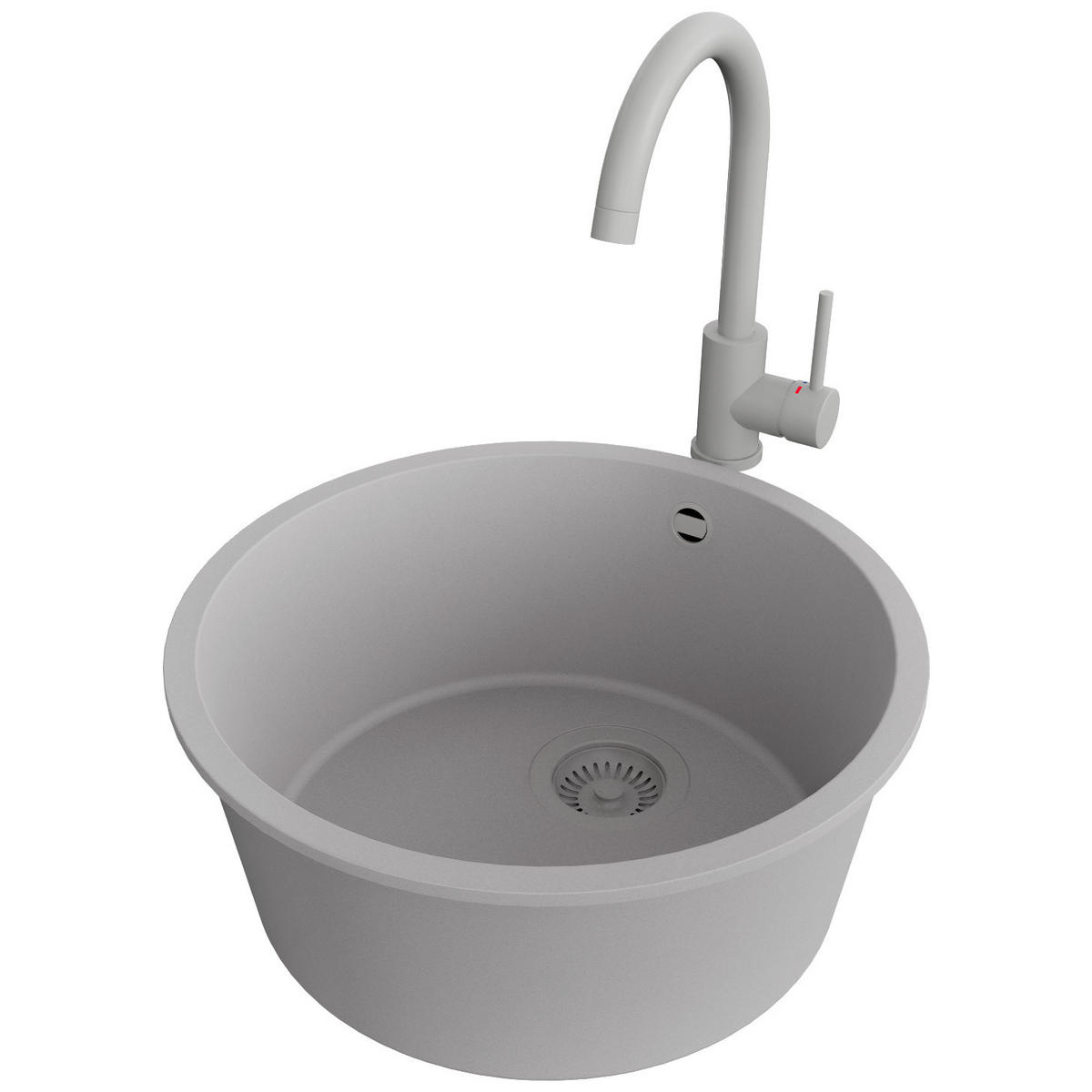 UNTERBAUSPÜLE GRANIT Valletta, 2-er set Grau 46/46 cm 1 Becken + Küchenarmatur 32/20 cm + Ablauf-Set ab 50er Unterschrank - Grau, Kunststoff (46/20/46cm) - Primagran