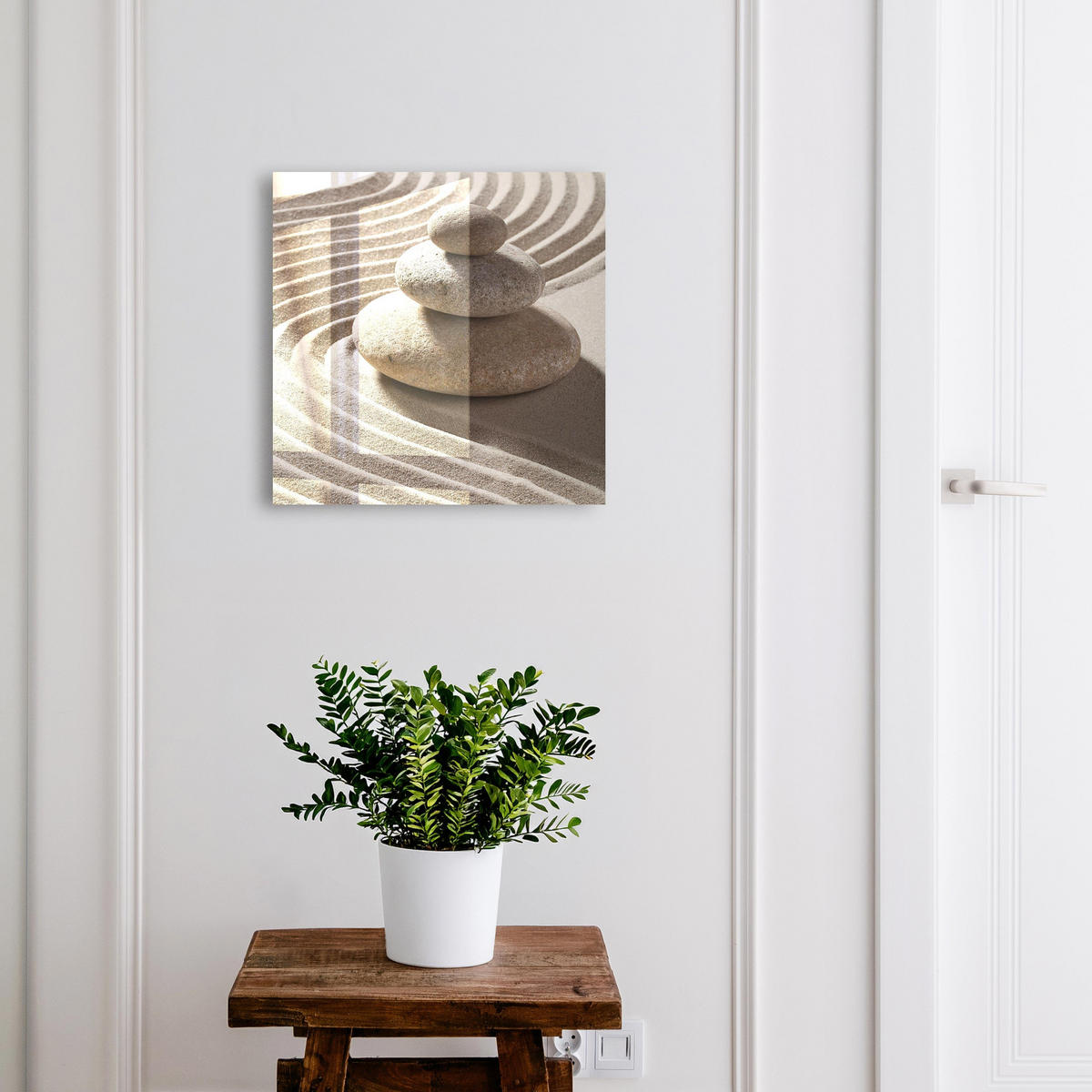 SCHLÜSSELBOX Weiß 30x30 cm – Türöffnung nach rechts - Zen-Komposition - Beige, Metall (30/30/5cm) - TULUP