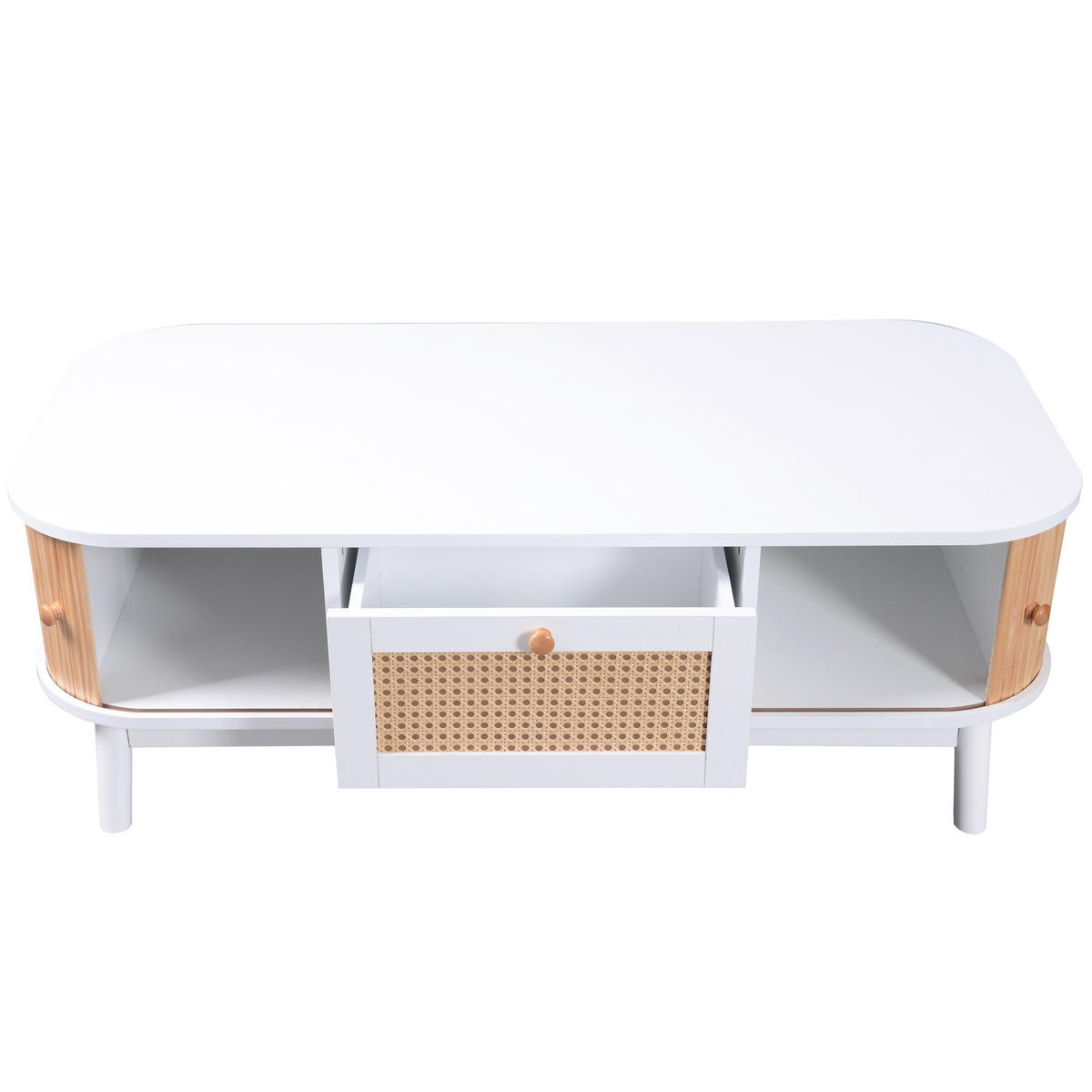COUCHTISCH aus MDF 110x55x38,5 cm in Weiß und Holzfarbe mit Stauraum - Weiß, Holzwerkstoff (110/55/38.5cm) - Modfu