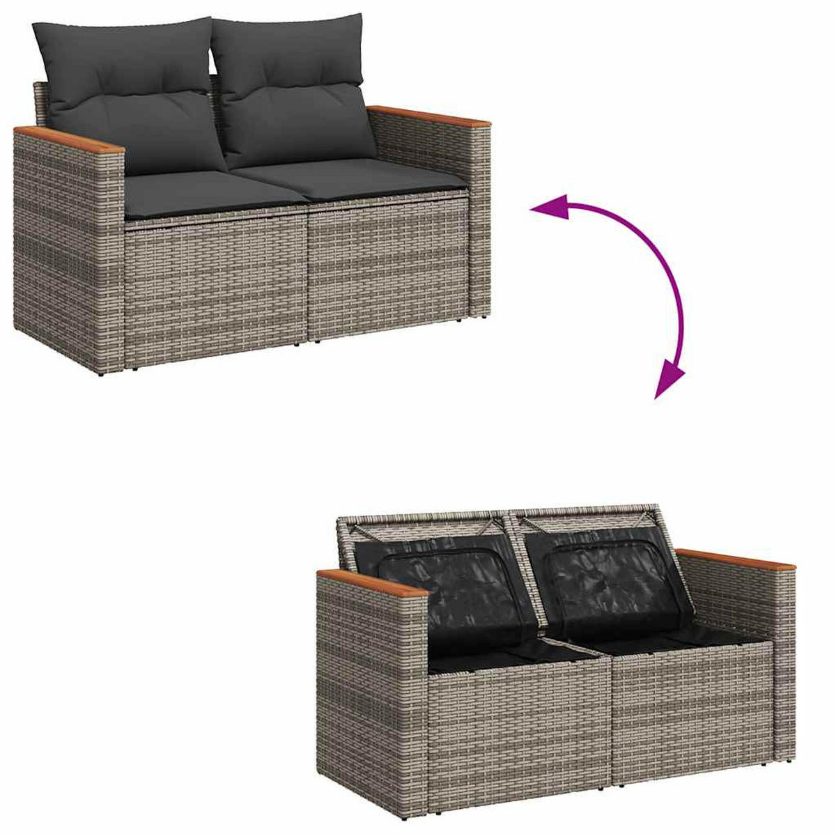 GARTEN-SOFAGARNITUR 4-TLG. Mit Kissen Grau Poly Rattan - Grau, Kunststoff - vidaXL