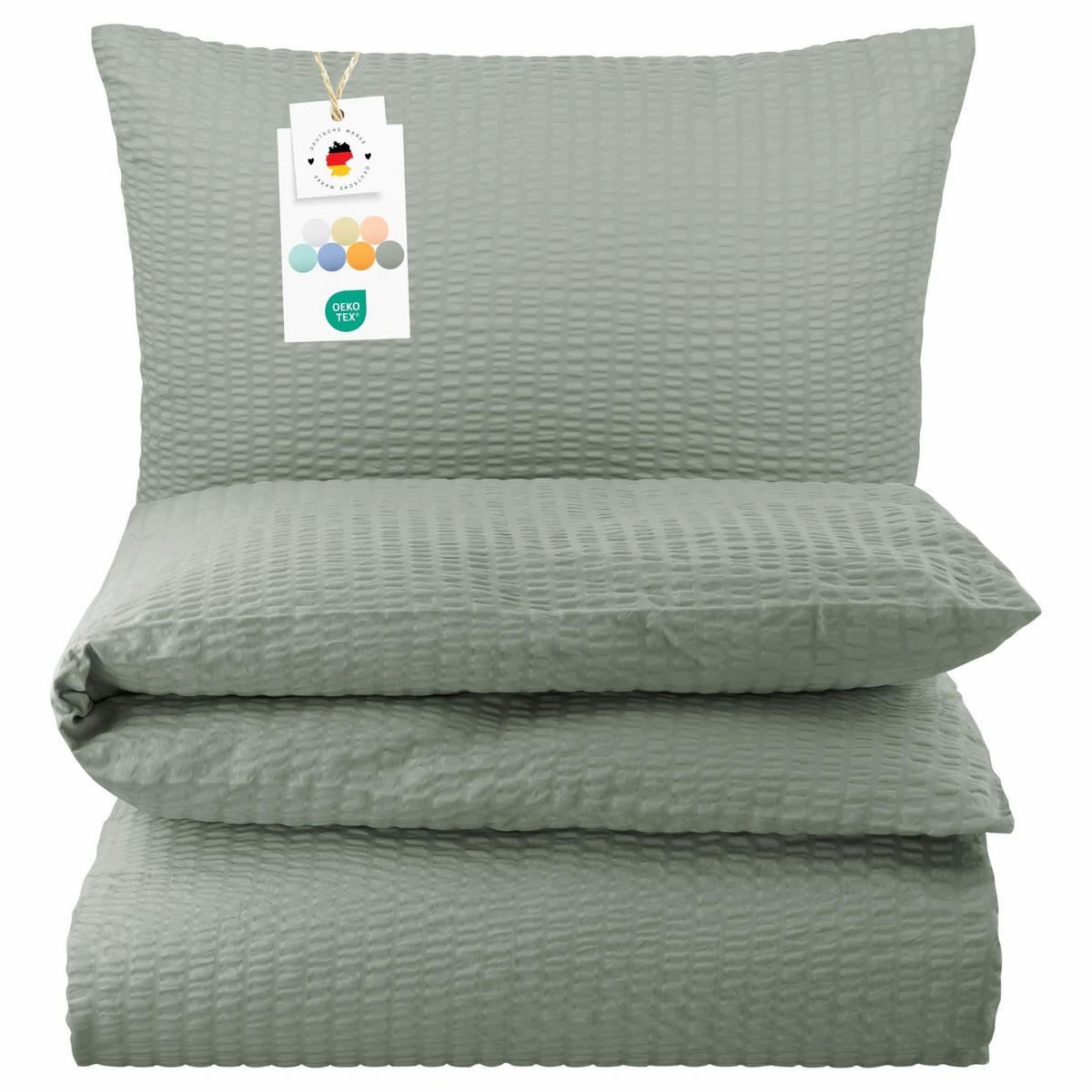 SEERSUCKER-BETTWÄSCHE 155x220 Uni Sommer Bettbezug Bügelfrei aus 100% Baumwolle, Bettbezüge einfarbig Grau - Grau, Textil (155/220cm) - Carpe Sonno