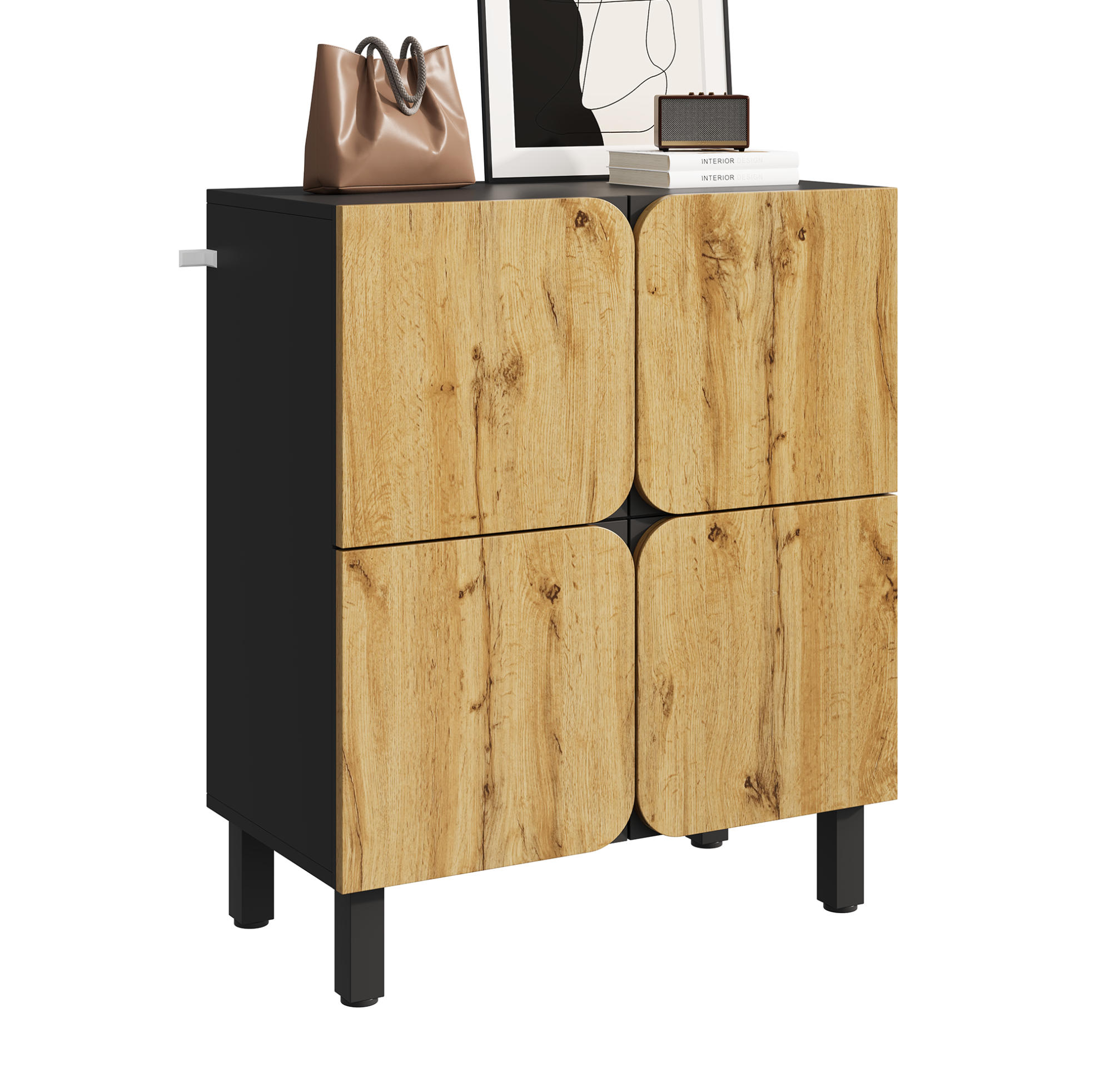 SCHUHSCHRANK 80/38,5/95 cm mit 4 Türen, Soft-Close und Ablagefläche - Schwarz, Holzwerkstoff (80/95/38.5cm) - BEAOK