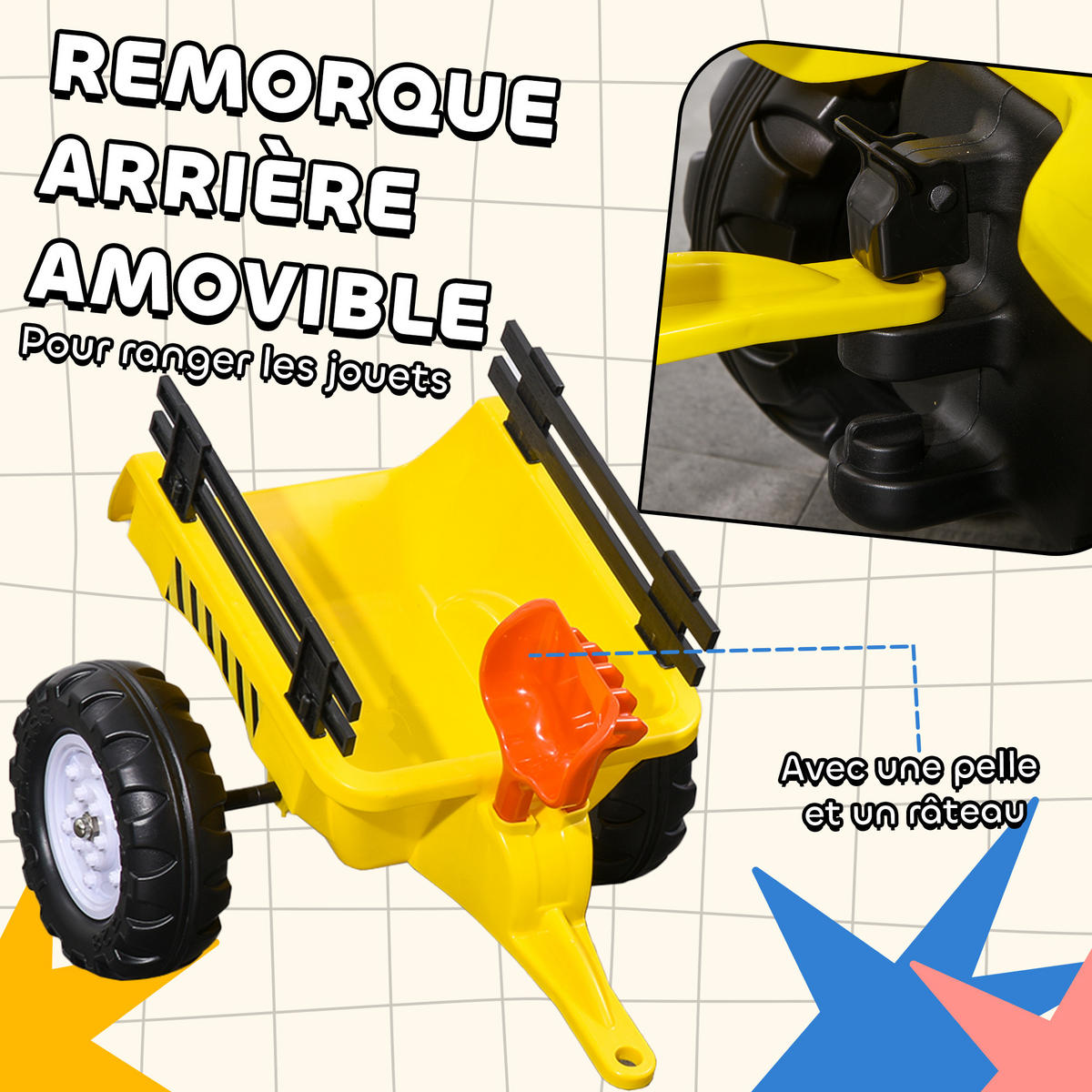 TRETTRAKTOR DE-13075 mit Anhänger Gelb - Gelb, Kunststoff (133/42/51cm) - ComfortXL