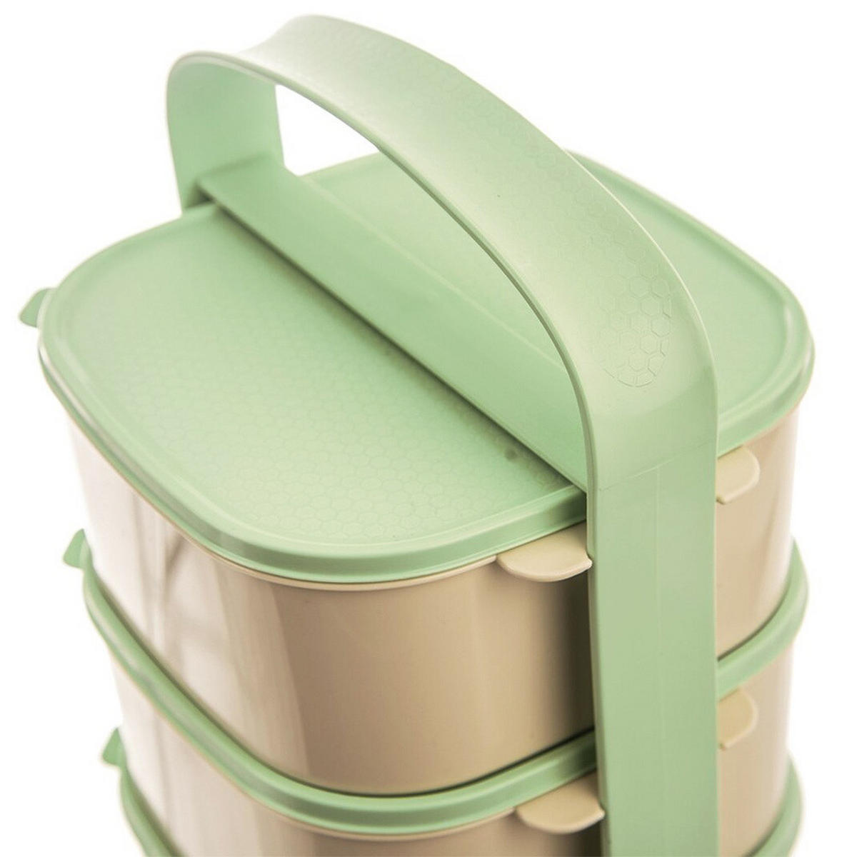 LUNCHBOX Dreistöckige aus Kunststoff 3 x 1,15 l - Grün, Kunststoff (15/24/15cm) - Orion 