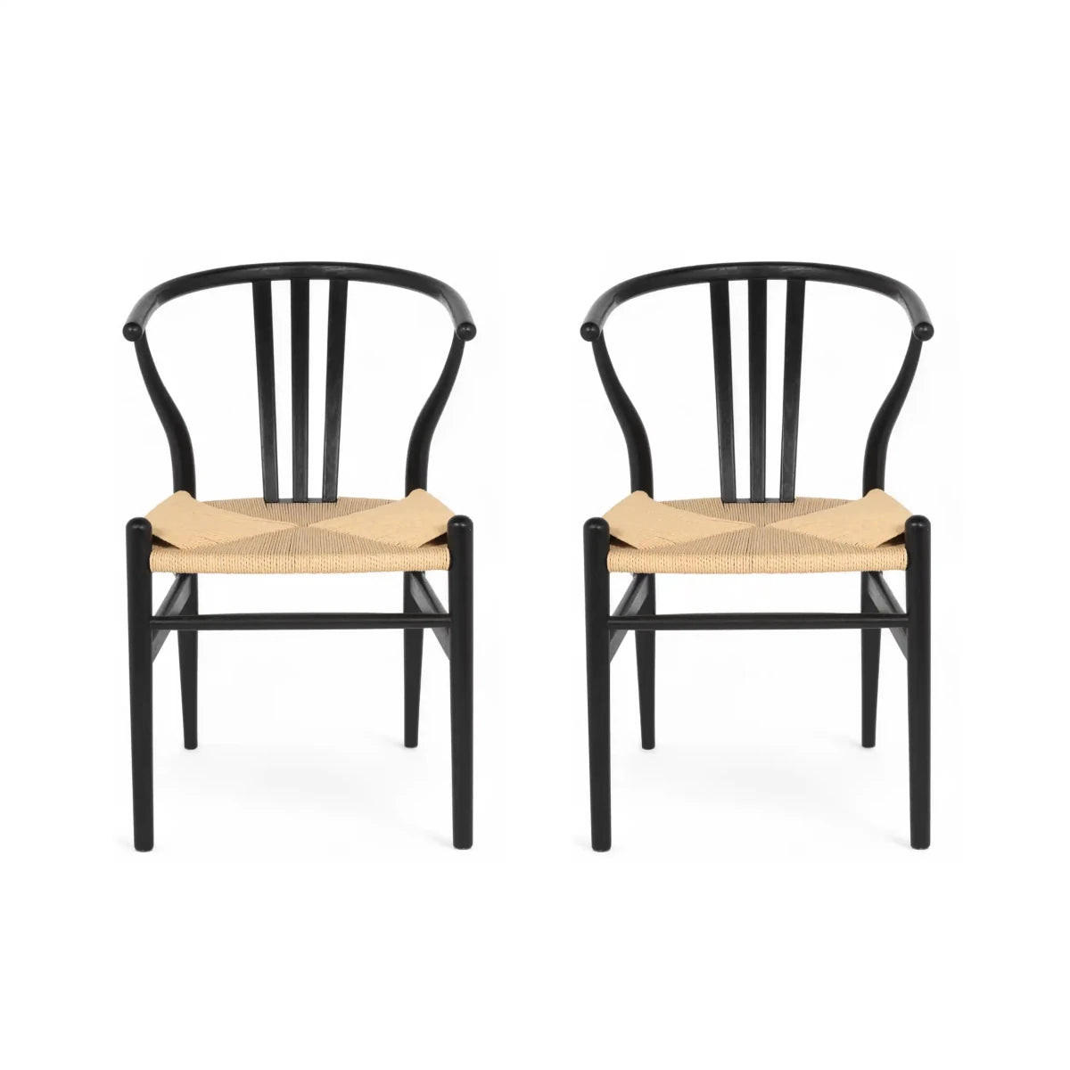 STUHL-SET 2 Stück in Rattan / Eiche Schwarz - Schwarz, Holz/Papier (52/78/58cm) - Furnhouse