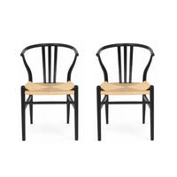 STUHL-SET 2 Stück in Rattan / Eiche Schwarz - Schwarz, Holz/Papier (52/78/58cm) - Furnhouse