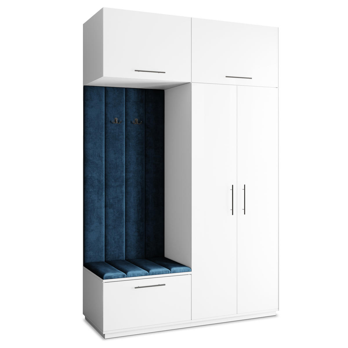 GARDEROBENSCHRANK REMA 150/240/60 cm Modern Garderobe-Set Weiß - Blau/Weiß, Holzwerkstoff (150/240/60cm) - MASSENO