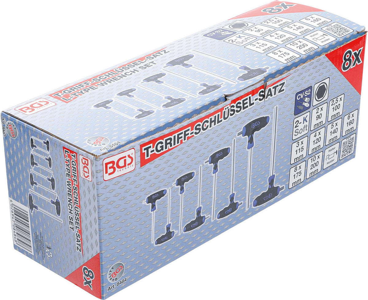 T-GRIFF-SCHLÜSSEL-SATZ, Innensechskant, 8-teilig, 2-10 mm - Multicolor, Kunststoff (280/160/160cm) - BGS technic