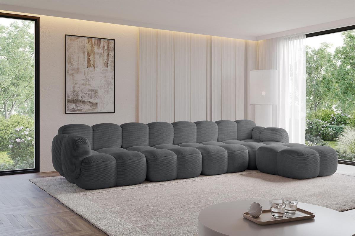 ECKSOFA modulares Sofa Rechts Miko-L3 390x205x75 Dunkelgrau Cord - Graphitfarben/Schwarz, Holzwerkstoff/Kunststoff (390/205cm) - ALTDECOR