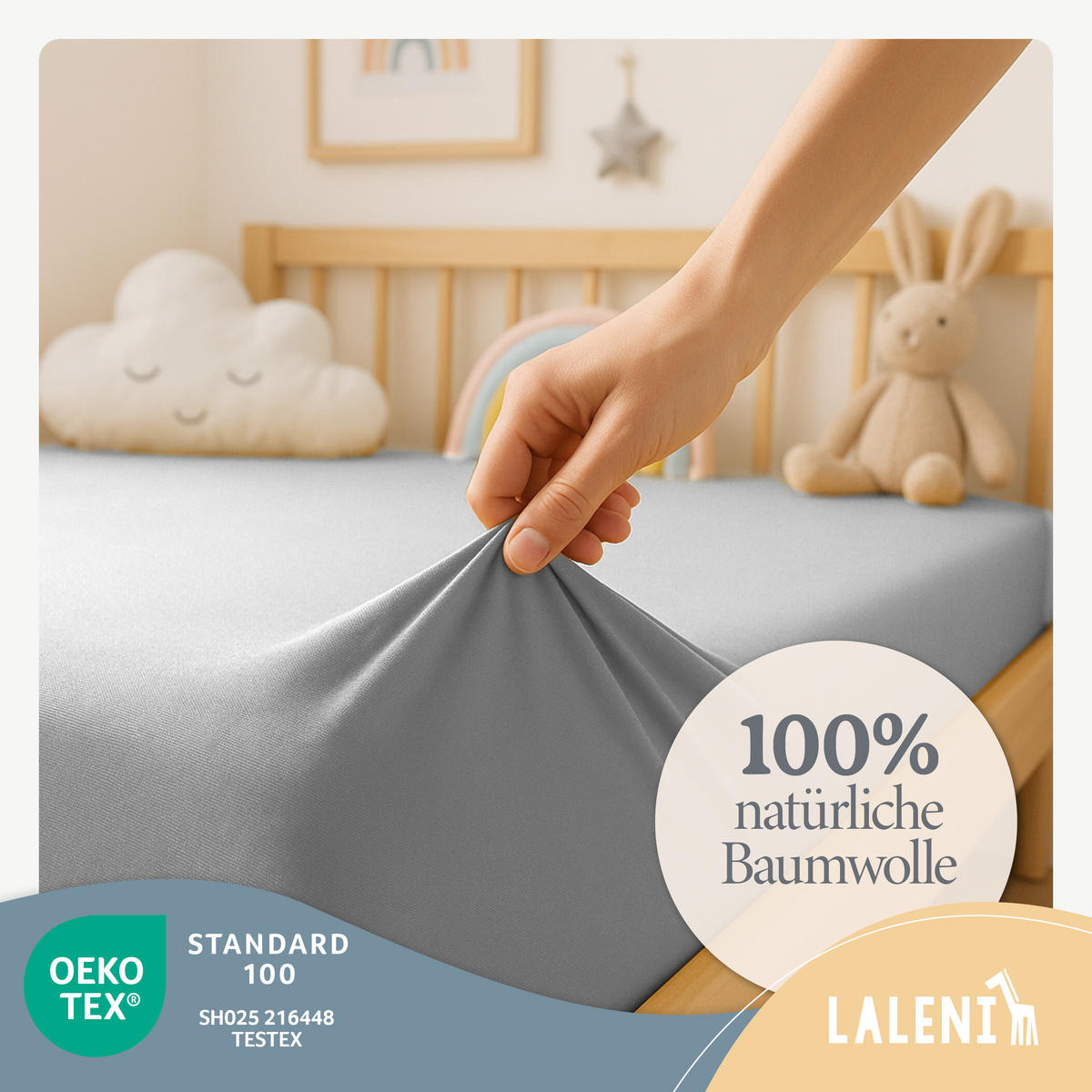 SPANNBETTLAKEN für Beistellbett & Stubenwagen – 100% Baumwolle, Atmungsaktiv & Weich, 50x89x10 cm, Grau - Grau, Textil (50/89cm) - Laleni