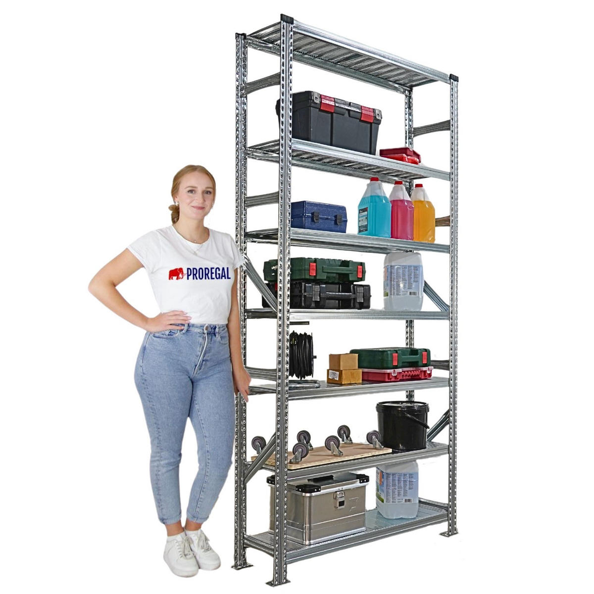 FACHBODENREGAL Proximo Stecksystem 250x480x50cm 7 Ebenen Beidseitig nutzbar Verzinkt - Silberfarben, Metall (480/250/50cm) - PROREGAL