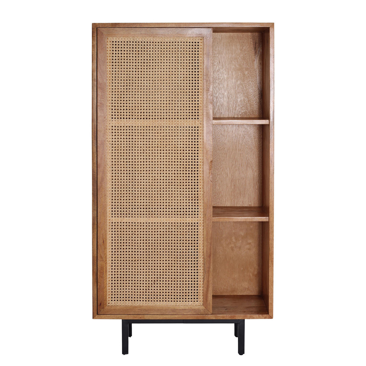 MASSIVES HIGHBOARD - 80 cm - Mango massiv / Wiener Geflecht - Mango / Beige - Braun, Naturmaterialien/Holz (80/150/40cm) - home24