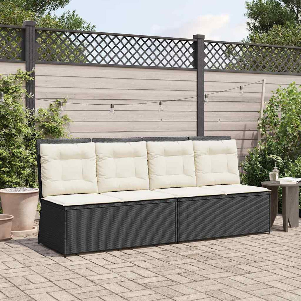 GARTENBANK Verstellbar mit Kissen Schwarz Poly Rattan - Schwarz, Kunststoff (95/95/108cm)