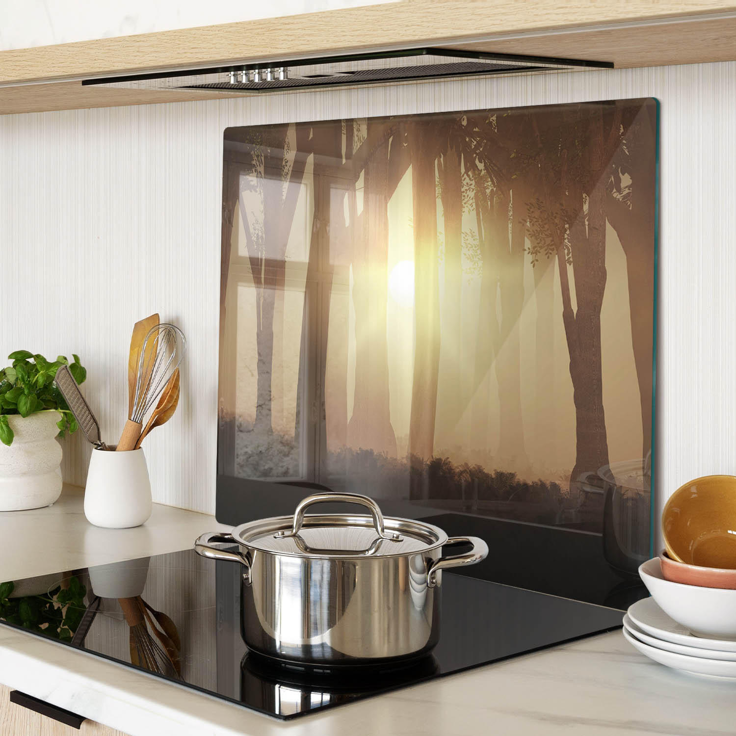 GLASPLATTE 60x52 cm Nebel im Wald - Braun, Glas (60/0.4/52cm) - TULUP