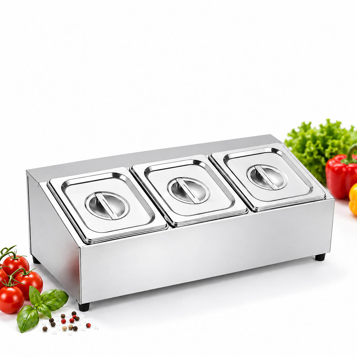 INGREDIENSBEHÅLLARE Silverfärgad 3-fack rostfritt stål med lock 52 cm - Silverfärgad, Metall/Plast - Relaxdays