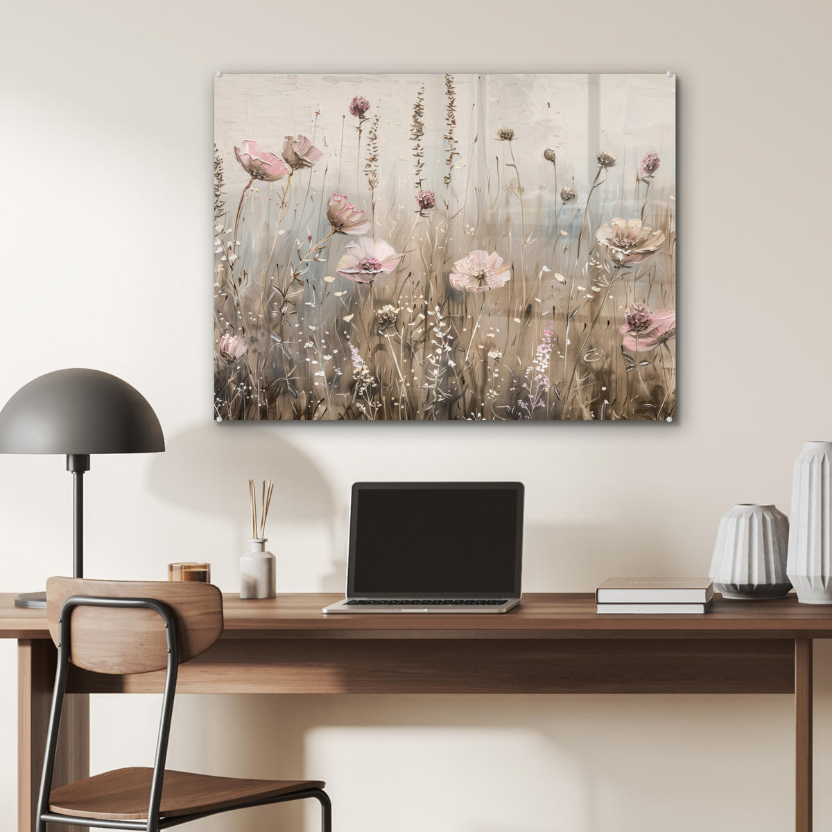 ACRYLGLASBILD Blumen - Rosa - Modern - Beige 80x60 cm - Beige, Glas (80/60cm) - MuchoWow