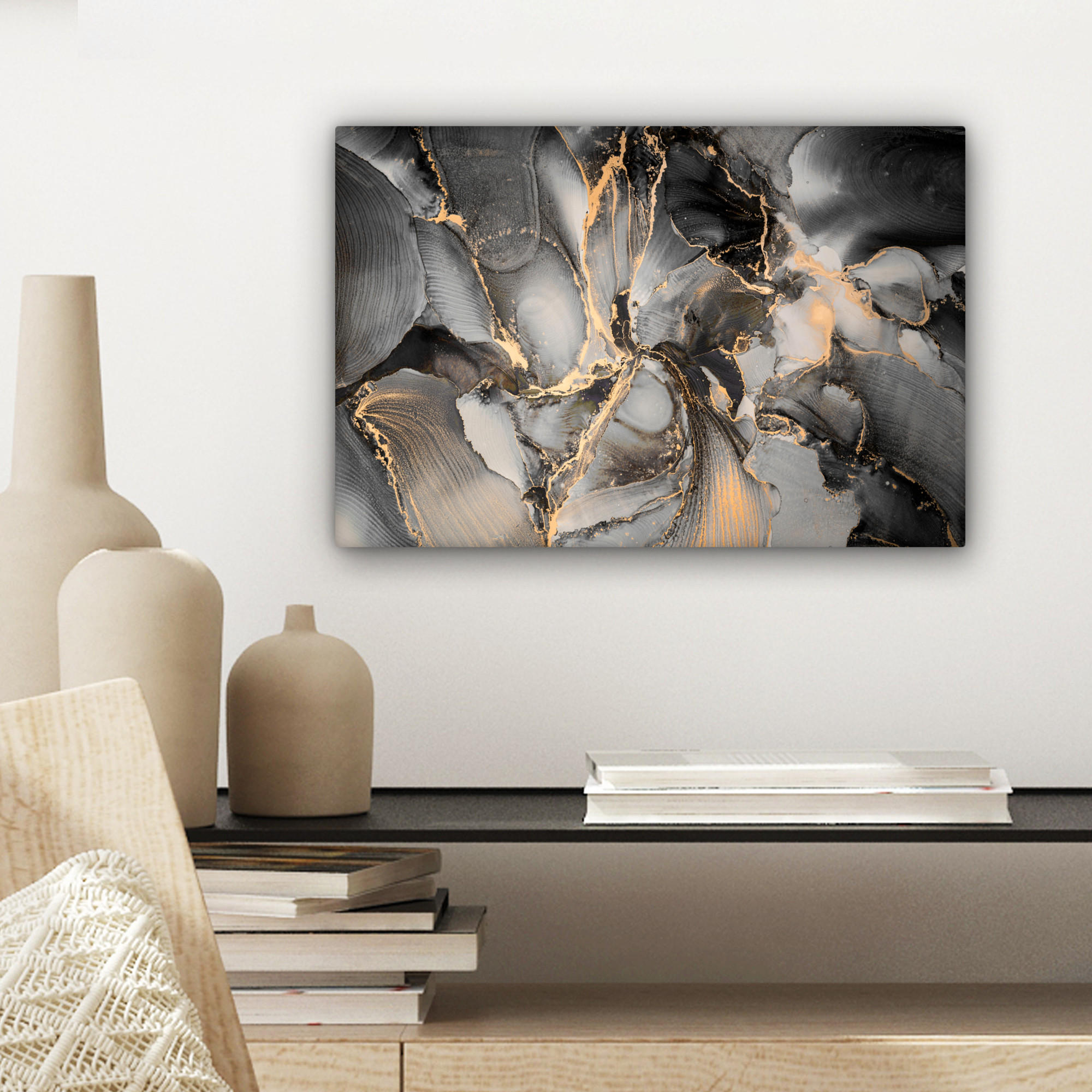LEINWANDBILD Grau - Luxus - Gold - Marmor 30x20 cm - Dunkelgrau, Textil (30/20cm) - MuchoWow