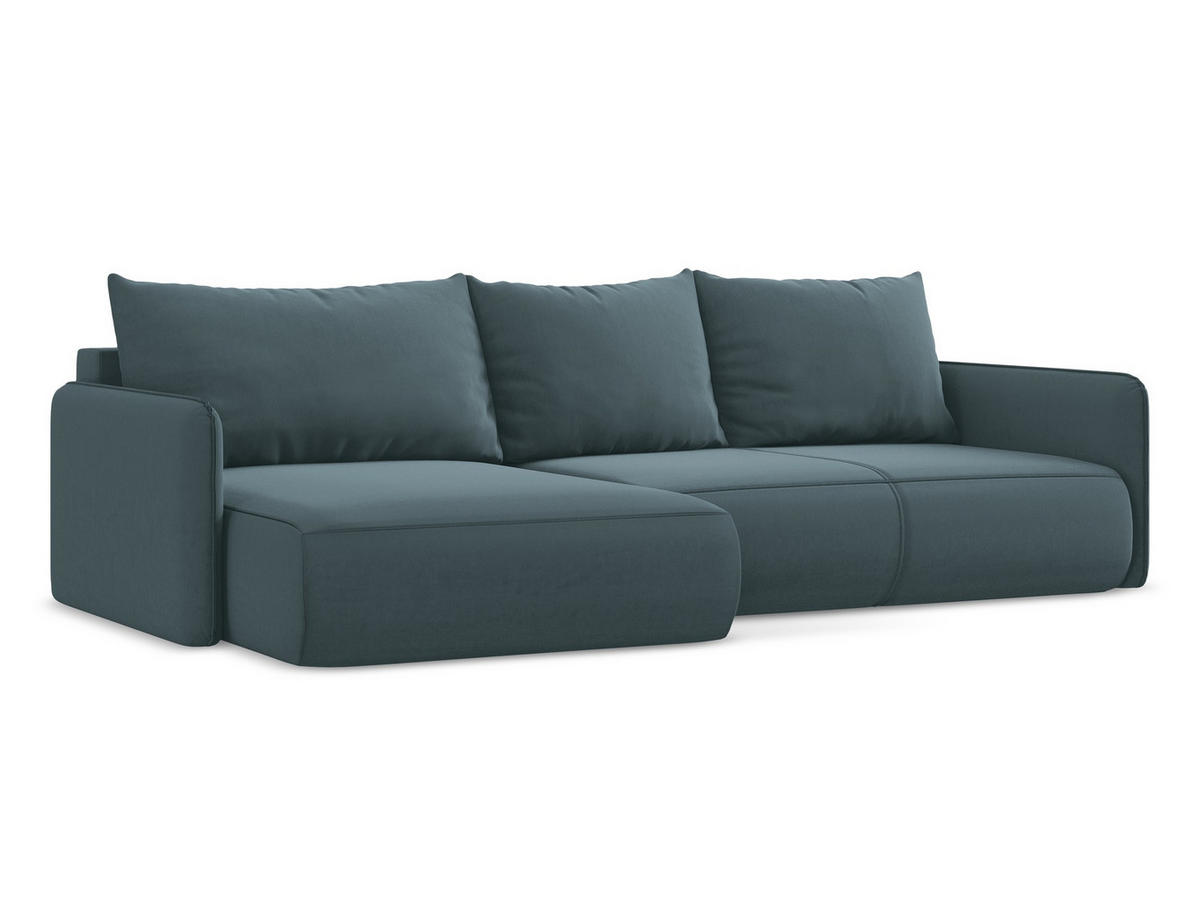 ECKSOFA mit Schlaffunktion Samt Stoff Blau - Blau/Petrol, Kunststoff/Textil (148/240cm) - Makamii