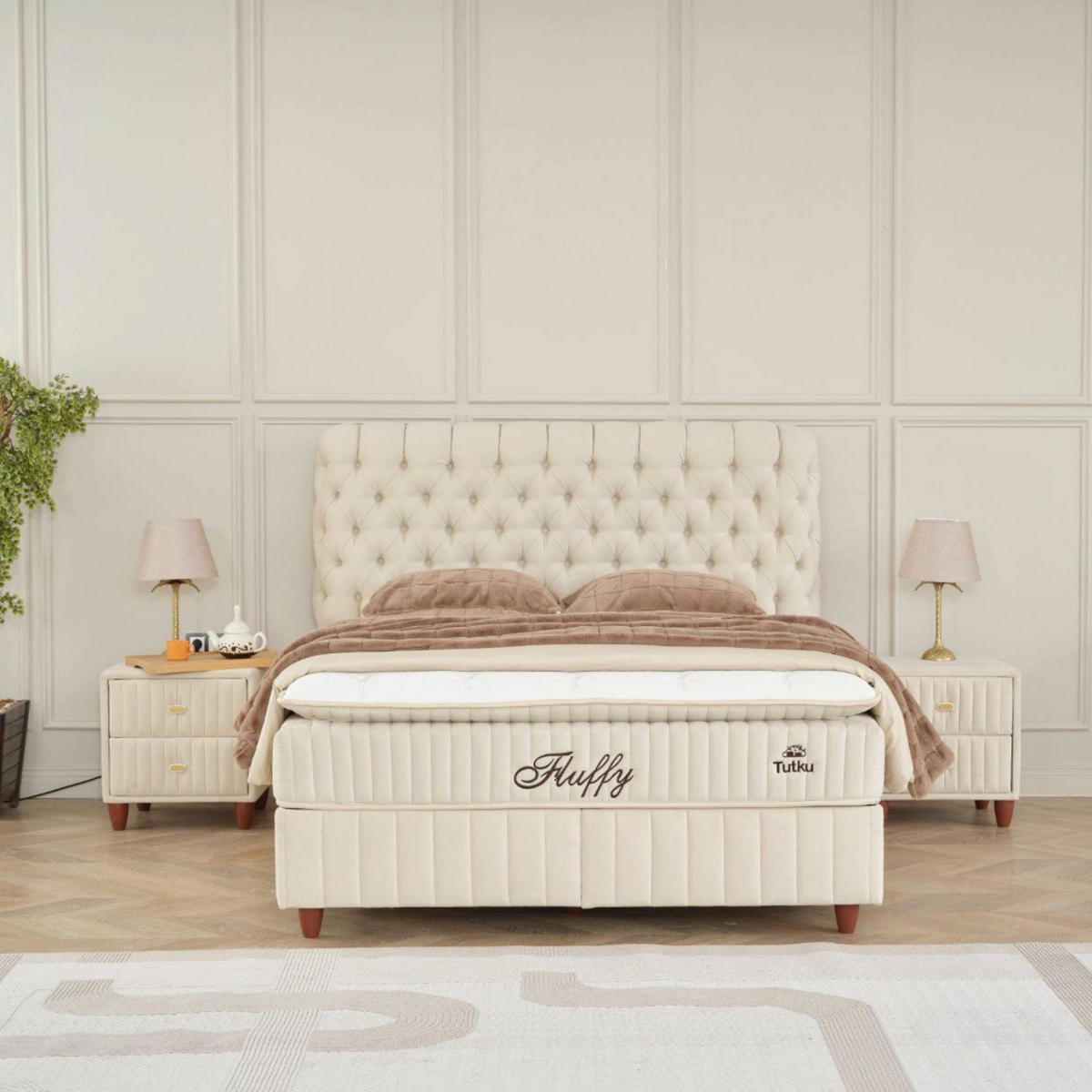 BOXBETT Fluffy Set Claud 140x200 - Beige, Holz (140/200cm) - Gowoll