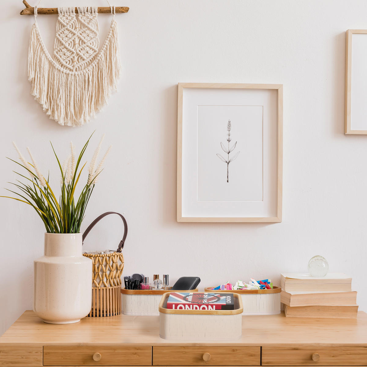 3TLG.AUFBEWAHRUNGSKORB - Multicolor, Holz/Holzwerkstoff (33.5/33.5/12.5cm) - Relaxdays