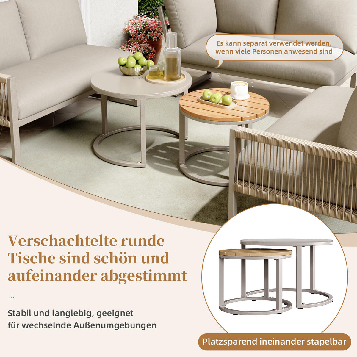 LOUNGESET 6-7 Personen Beige Eck Mit Verstellbaren Füßen - Beige, Metall - FLIEKS