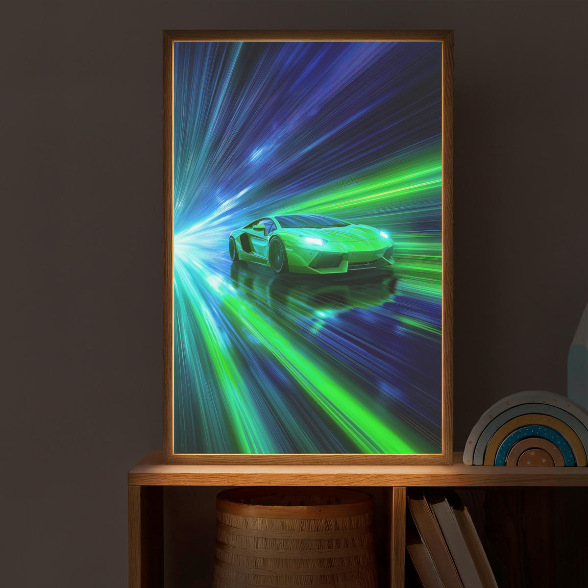 DOBÍJECÍ NOČNÍ LAMPIČKA Rychlost - Lehké - Sportovní vůz - Zelená 40x60 cm - zelená barva, kompozitní dřevo (8/40/60cm) - OnlyWow