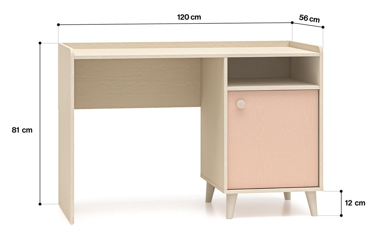 SCHREIBTISCH Mevel Wüstensand / Millennial Pink 120 / 58 / 80cm - Pink/Braun, Holz/Holzwerkstoff (58/120/80cm) - Feldmann-Wohnen