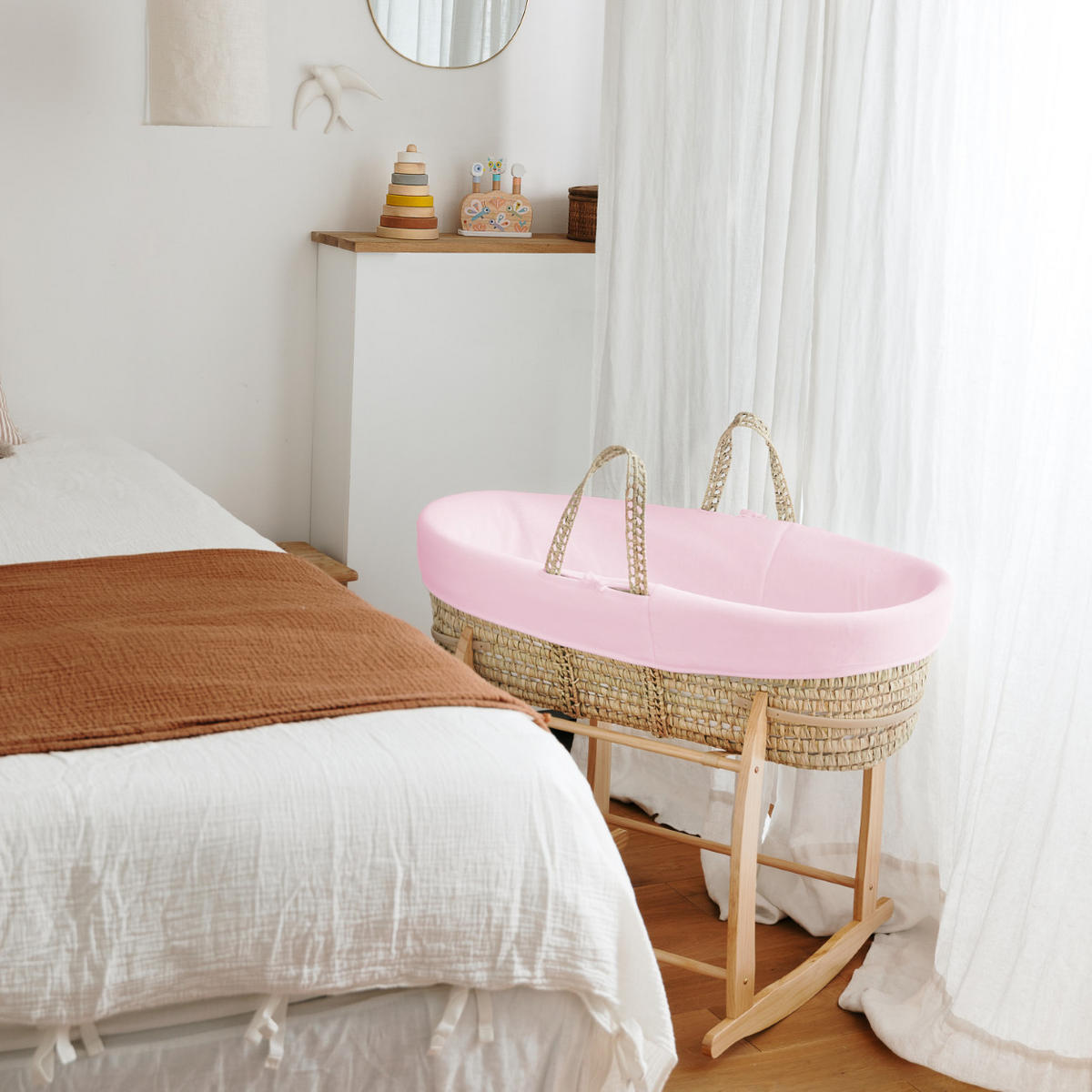BABYTRAGEKORB mit Holzgestell rosa - Hellrosa, Naturmaterialien (29/78cm) - Premiers Moments