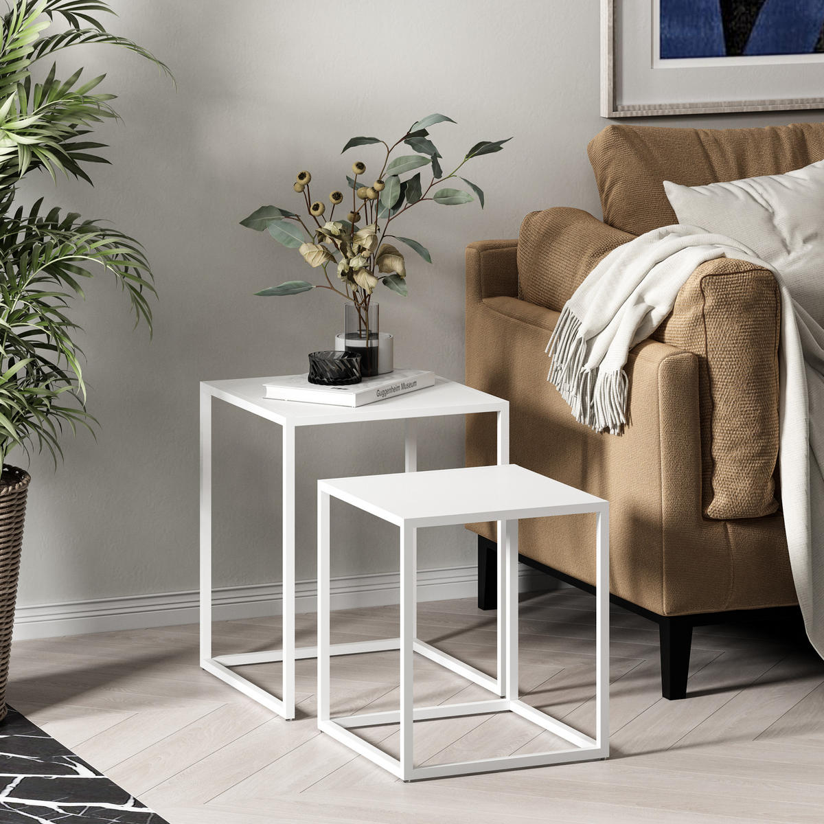 BEISTELLTISCH-SET 2 TLG. Vejen - Weiß, Metall (40/40/49cm) - [en.casa]