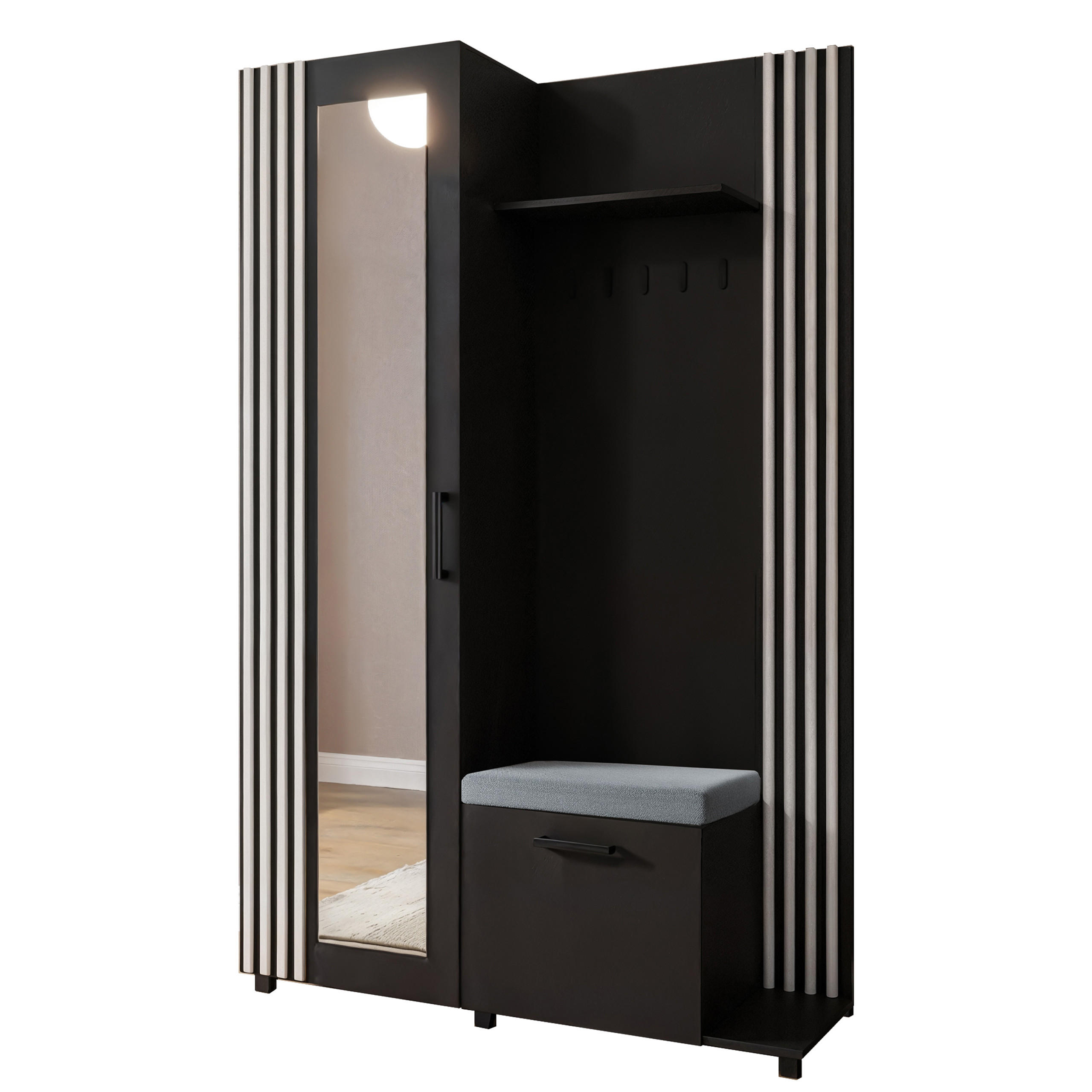 Masseno Garderobenschrank Schwarz 137x207x42 cm