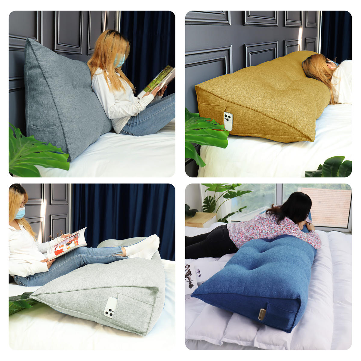 RÜCKENKISSEN für Bett Leinenlook Blau 140 cm - Blau, Textil (50/140cm) - Vercart