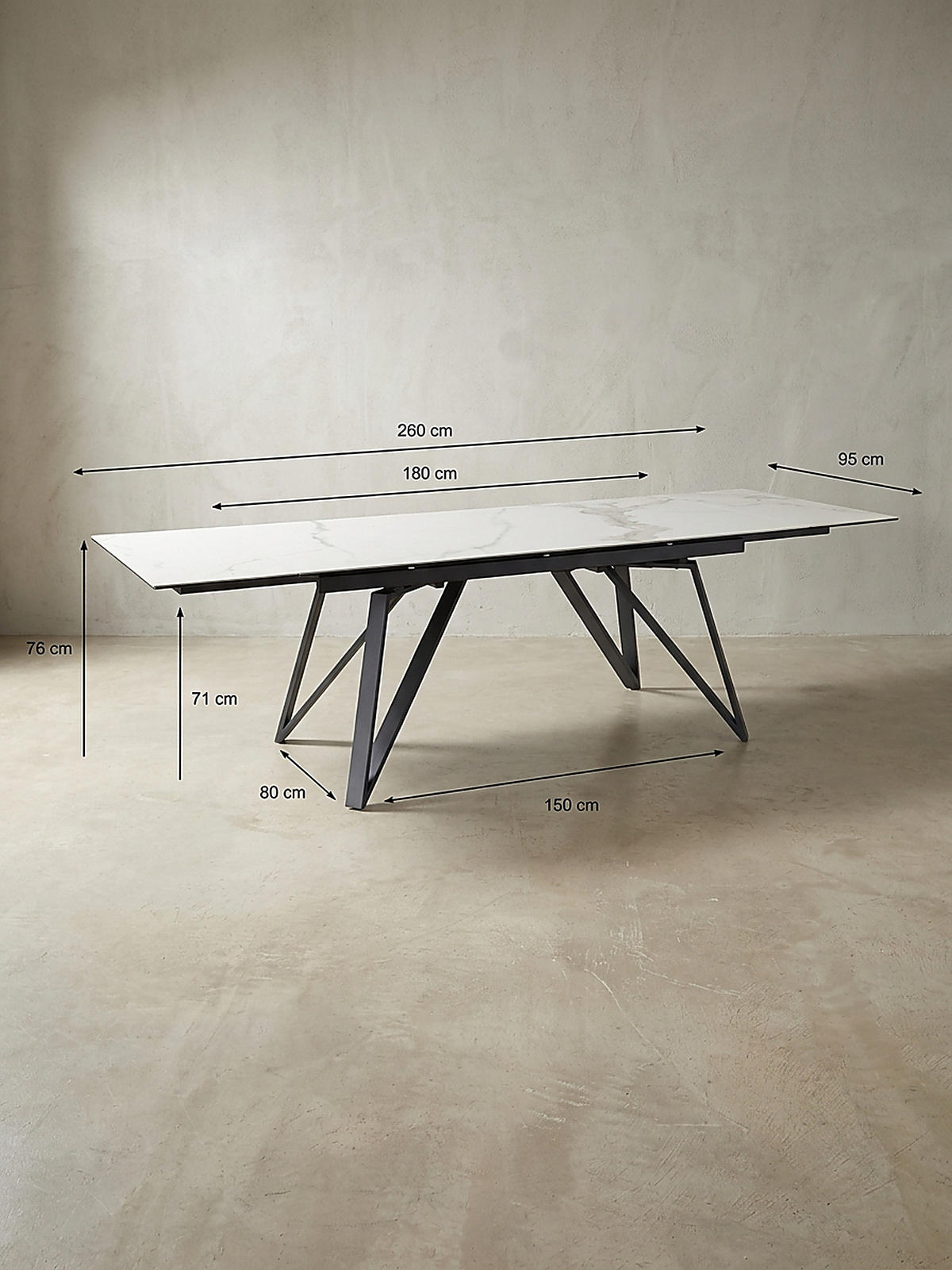 ESSTISCH Ausziehbar Keramik Glas Marmoroptik Rechteckig Groß, Weiß 180x95x76 cm - Schwarz/Weiß, Keramik/Metall (95/180/76cm) - KADIMA DESIGN