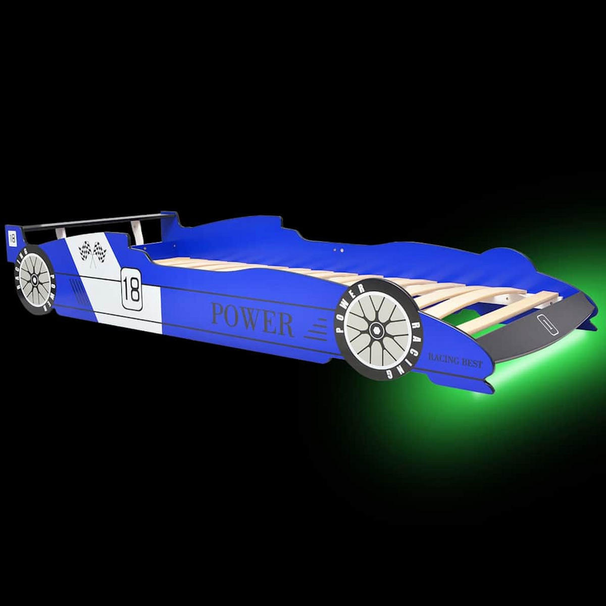 KINDERBETT MIT LED IM RENNWAGEN-DESIGN 90 X 200 CM BLAU - Blau, Holzwerkstoff (94/38/225cm) - vidaXL
