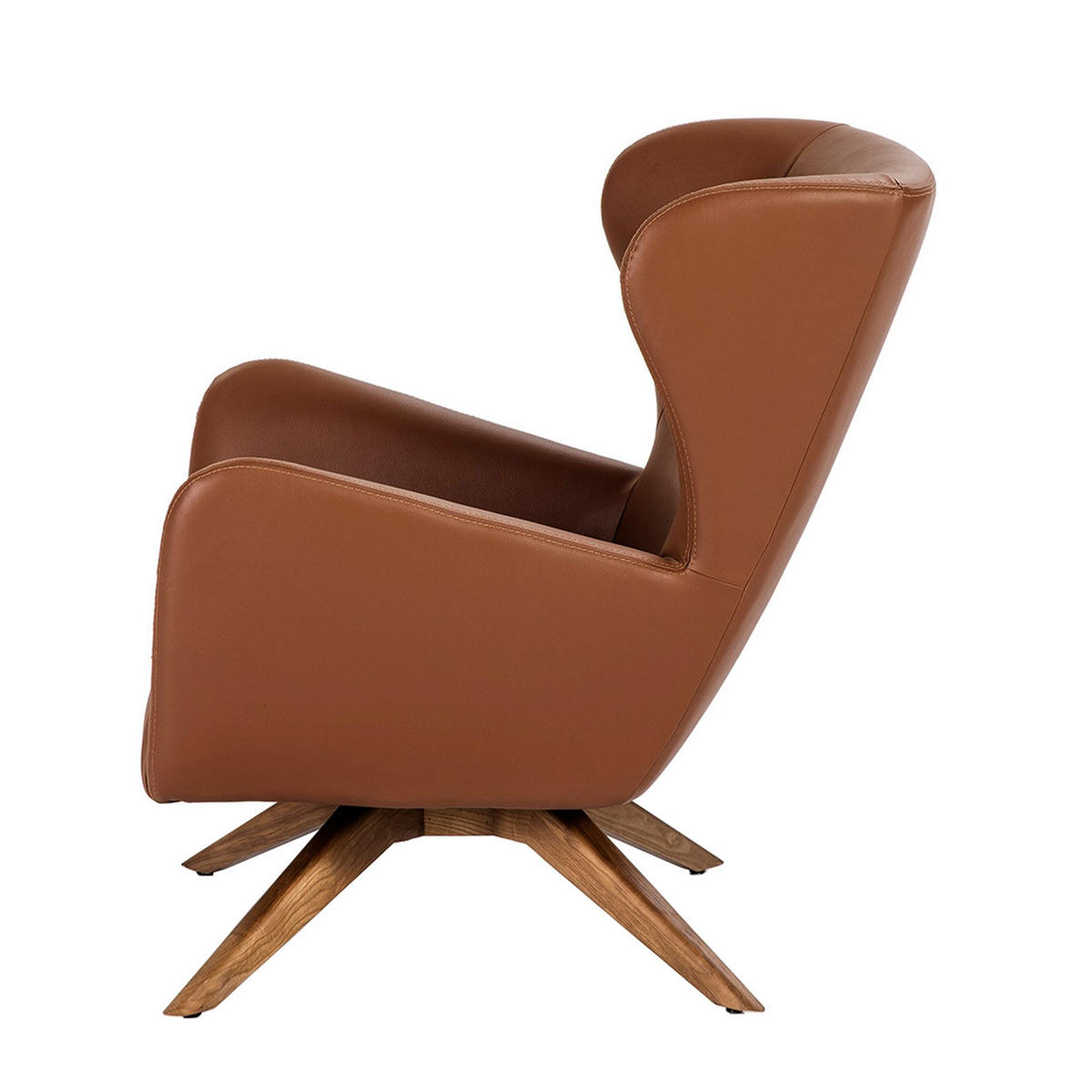 DREHSESSEL aus braunem Öko-Leder - Braun, Leder/Holz (86/90/75cm) - ANGEL CERDA