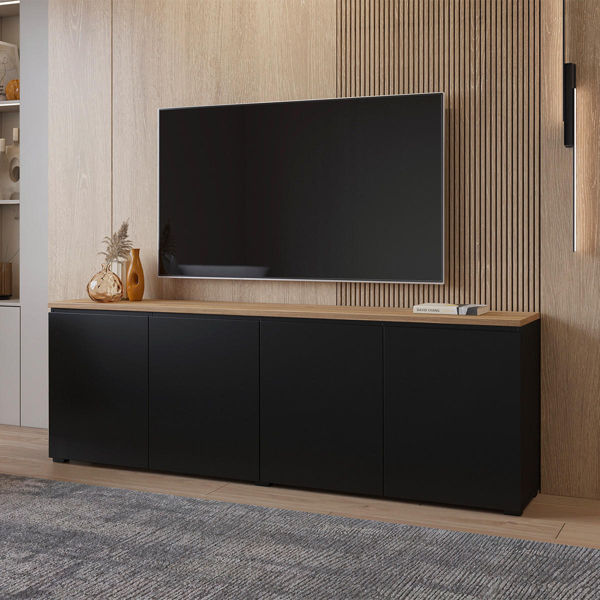 SIDEBOARD Liko Schwarz und Holz - Schwarz, Holzwerkstoff (200/67.9/34.5cm) - Petits-meubles