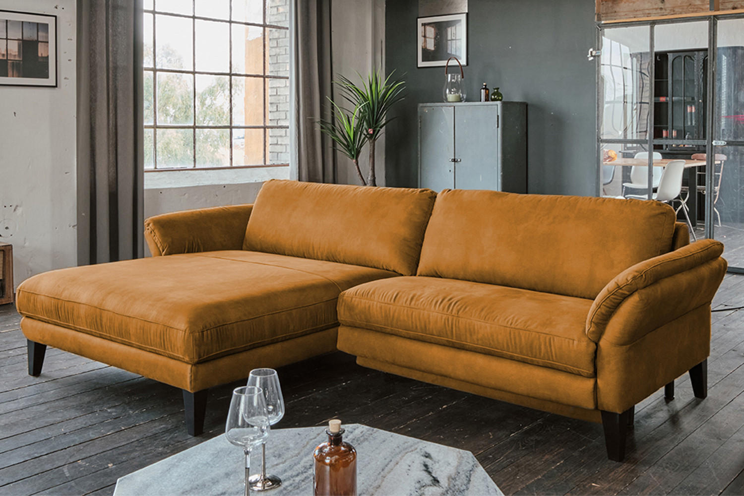 ECKSOFA MALTA Rotbraun Webstoff - Rotbraun/Cognac, Buchenholz/Textil (302/175cm) - KAWOLA
