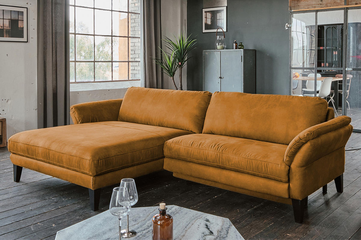ECKSOFA MALTA Rotbraun Webstoff - Rotbraun/Cognac, Buchenholz/Textil (302/175cm) - KAWOLA