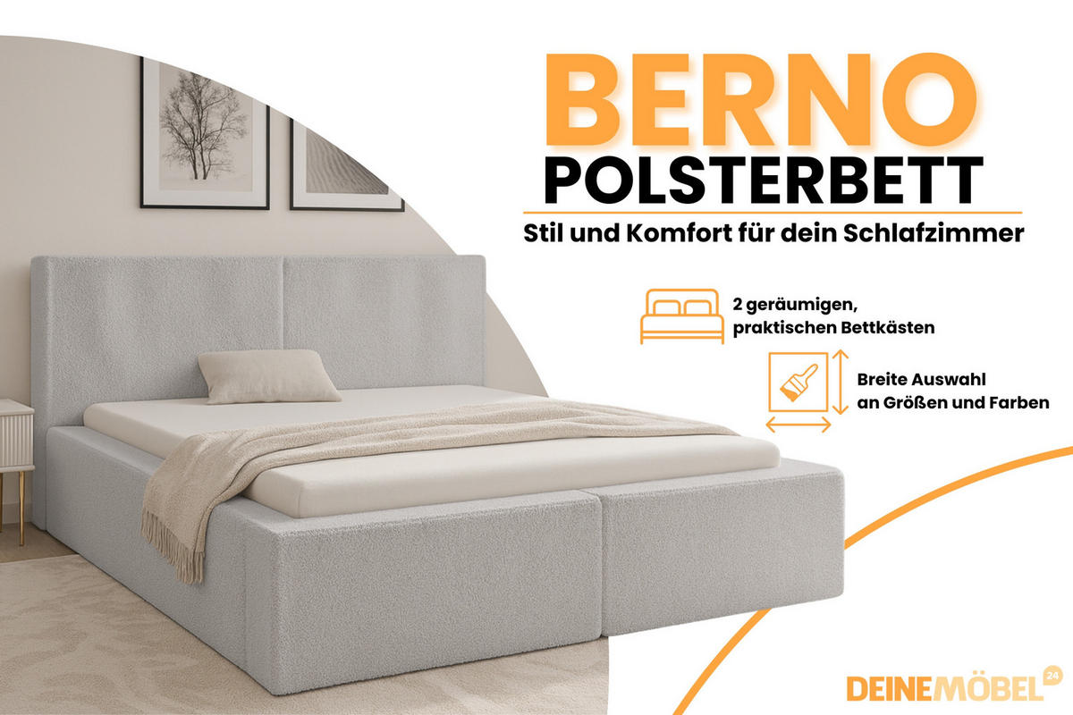 POLSTERBETT BERNO 180/200 in Boucle Hellgrau - Hellgrau, Holz/Holzwerkstoff (180/200cm) - Deine Möbel 24