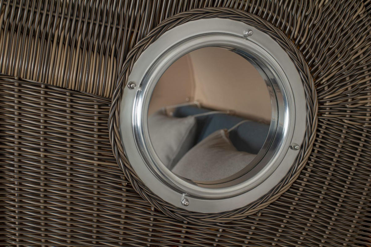 STRANDKORB Komplettset: Ammersee Grande XL Teak Bullauge - PE grau - Modell 593 - Grau, Holz/Kunststoff (142/165/95cm) - bene living