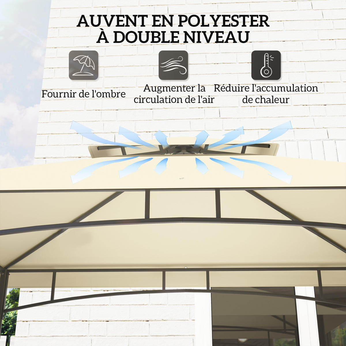 GRILLPAVILLON DE-12634 240/150/257 cm Doppeldach mit Haken und Regalen Beige - Beige, Metall (150/257/240cm) - ComfortXL