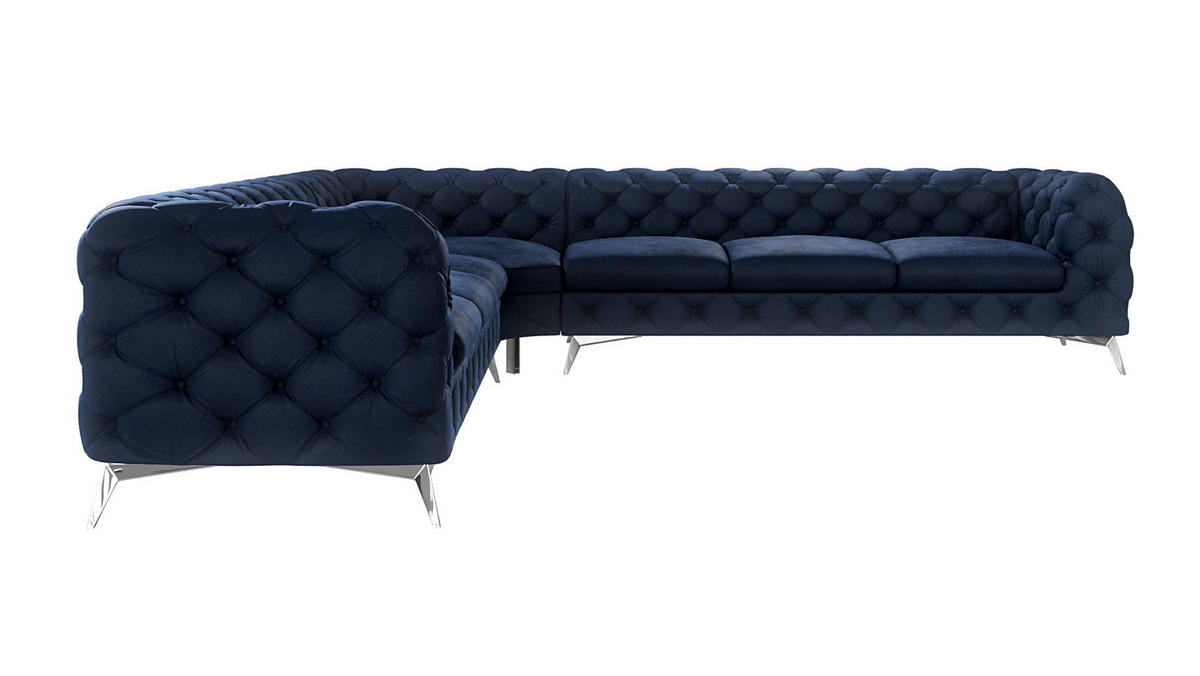 ECKSOFA Chesterfield Laura Marineblau Samt - Silberfarben/Dunkelblau, Holz/Textil (323/323cm) - S-Style Möbel