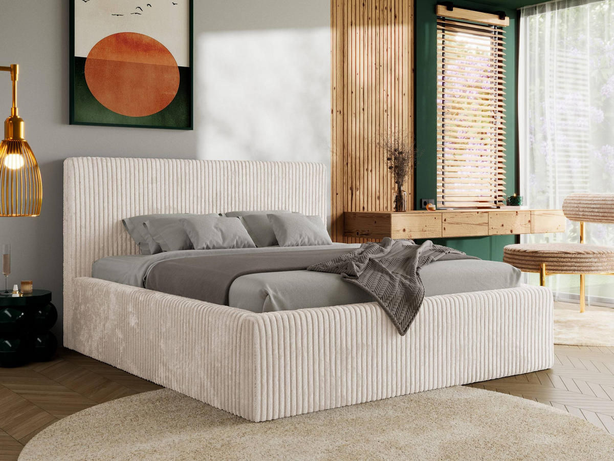 POLSTERBETT TILIANO CLASSIC 180/200 - Beige Cord - Multipocket-Matratze - Beige, Textil (180/200cm) - MKS