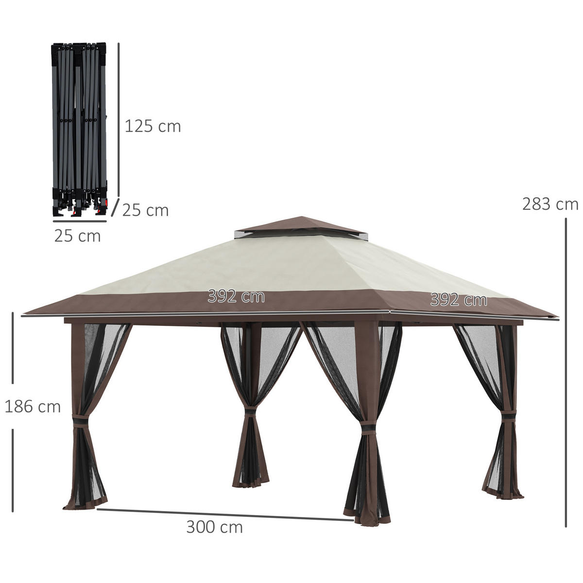 ZAHRADNÍ altán 392/392/283 cm béžová z polyesteru s UV50+ ochranou a nastavitelnou výškou - béžová, textil (392/283/392cm) - OKWISH