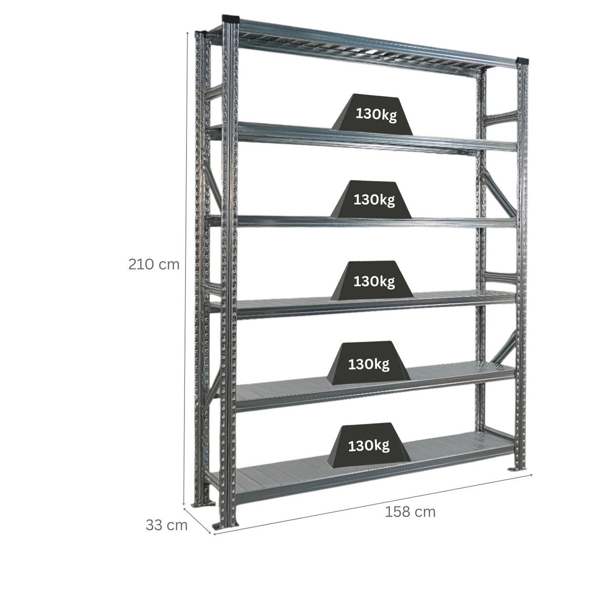 FACHBODENREGAL Proximo Stecksystem 210x150x32cm 6 Ebenen Beidseitig nutzbar Verzinkt - Silberfarben, Metall (150/210/32cm) - PROREGAL