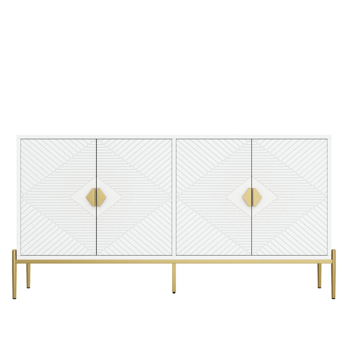 SIDEBOARD 162/40/80 cm in Weiß mit 4 Türen und goldfarbenen Metallbeinen - Weiß, Holzwerkstoff (162/80/40cm) - Flora Grace