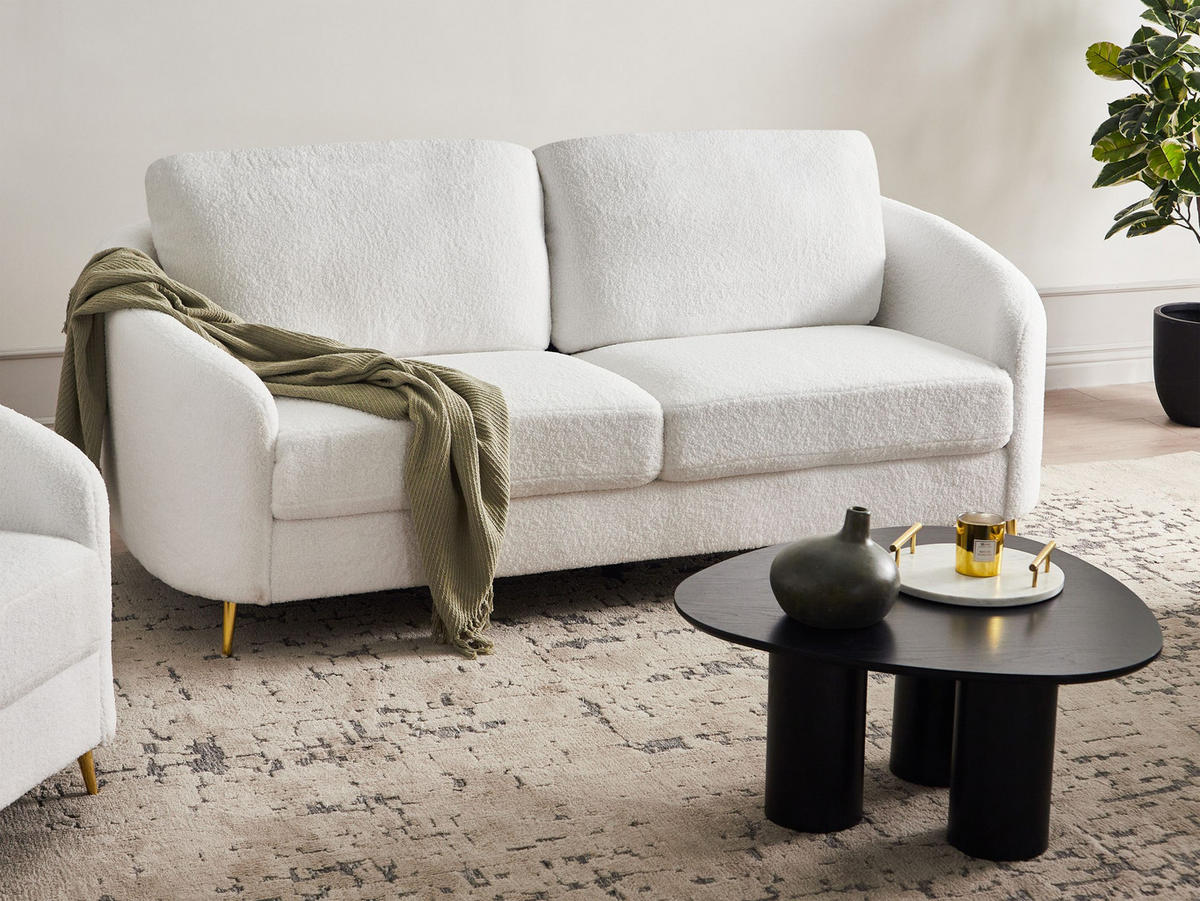 3-SITZER-SOFA Bouclé Weiß/Gold Trosa - Goldfarben/Weiß, Textil (203/88/86cm) - Beliani