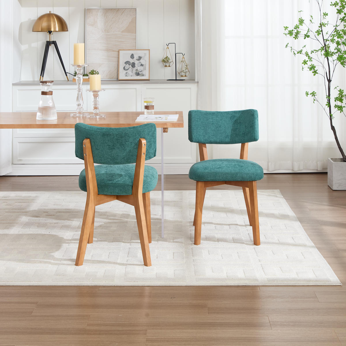 STUHL-SET 2 Stück Mid-Century mit Massivholzbeinen, DE-42268, Grün - Grün, Holz (47/77/54.5cm) - ComfortXL