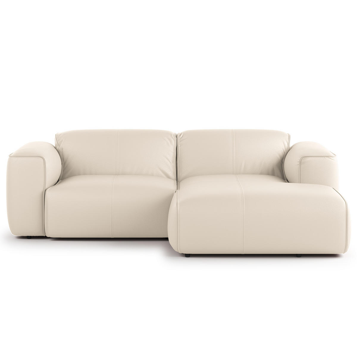 ECKSOFA mit XL-Longchair - Hellgrau/Schwarz, Leder/Kunststoff (260/171cm) - home24