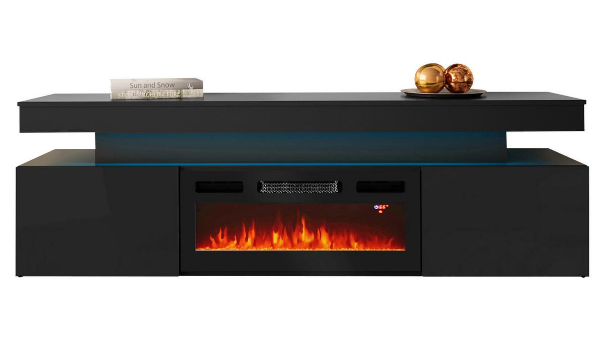 TV-LOWBOARD EF 2D Glossa mit Kamin - Schwarz, Holzwerkstoff/Kunststoff (190/59/41cm) - MIRJAN24